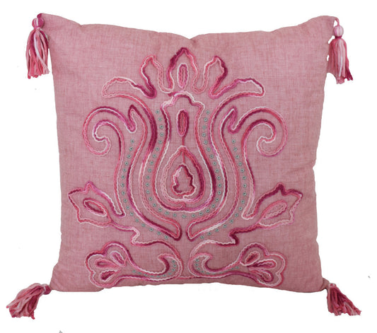 17" X 17" Light Pink Polyester Zippered Pillow With Tassels FurniFindUSA