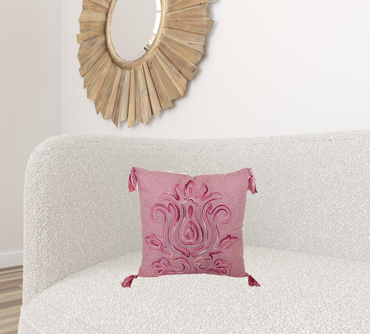 17" X 17" Light Pink Polyester Zippered Pillow With Tassels FurniFindUSA