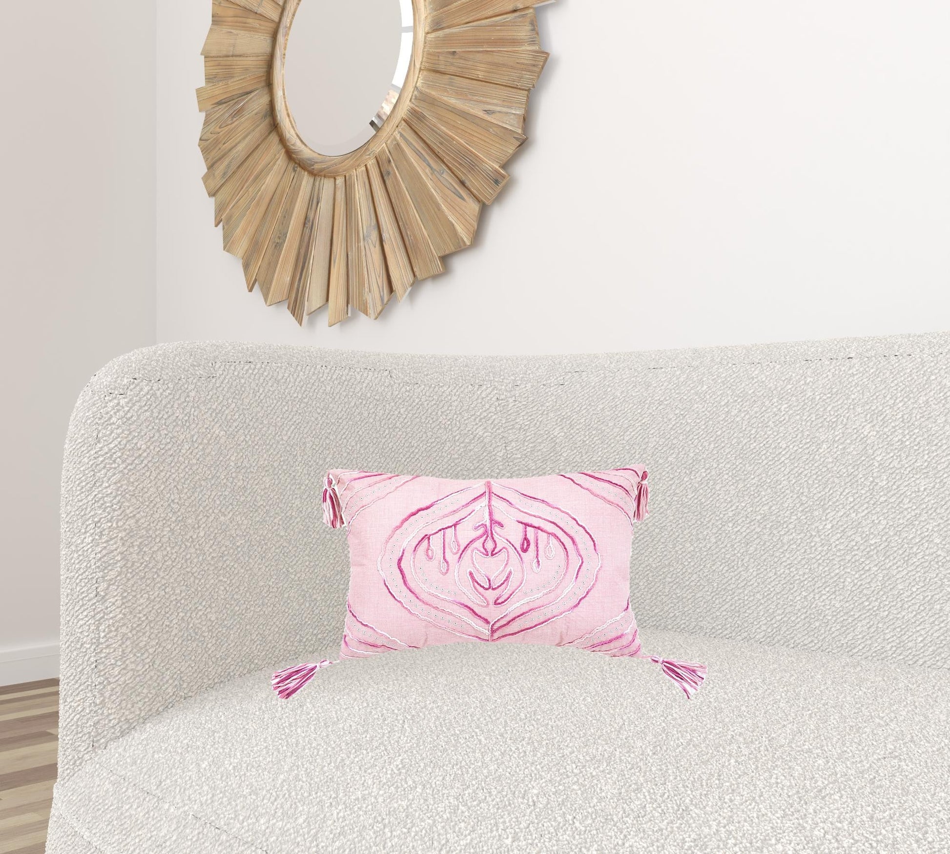 13" X 20" Pink White And Silver Abstract Zippered Polyester Throw Pillow With Tassels FurniFindUSA