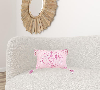 13" X 20" Pink White And Silver Abstract Zippered Polyester Throw Pillow With Tassels FurniFindUSA