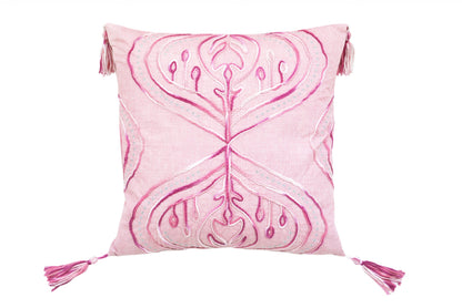 17" X 17" Pink White And Silver Abstract Zippered Polyester Throw Pillow With Tassels FurniFindUSA