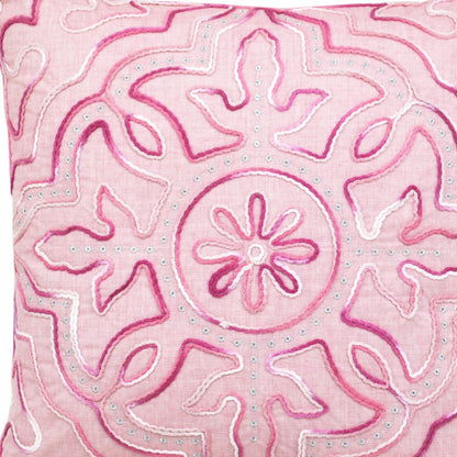 17" X 17" Pink White And Silver Damask Zippered Polyester Throw Pillow With Tassels FurniFindUSA