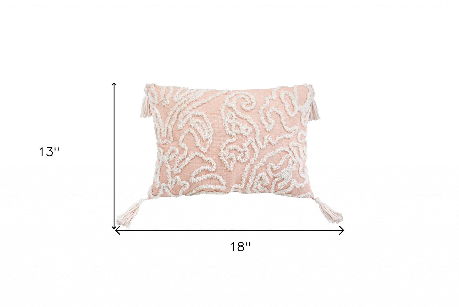13" X 18" Beige and Ivory Damask Throw Pillow With Texture Embroidery and Tassles FurniFindUSA