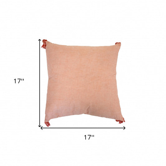 17" X 17" Coral And White Damask Zippered Polyester Throw Pillow With Tassels FurniFindUSA