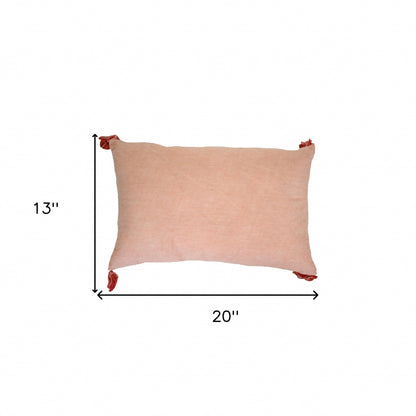 13" X 20" Coral Geometric Zippered Polyester Throw Pillow With Tassels FurniFindUSA