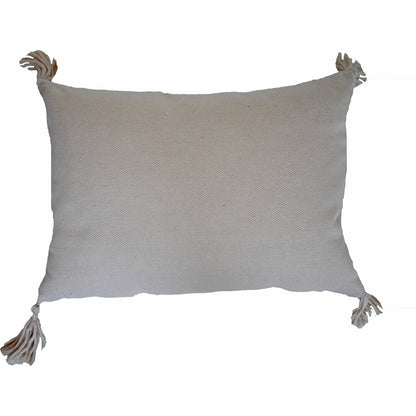 13" X 18" Beige And White Damask Zippered Polyester And Burlap Blend Throw Pillow With Tassels FurniFindUSA