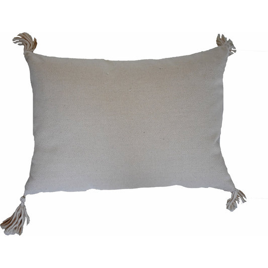 13" X 18" Beige And White Damask Zippered Polyester And Burlap Blend Throw Pillow With Tassels FurniFindUSA