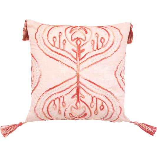 17" X 17" Coral Damask Zippered Polyester Throw Pillow With Tassels FurniFindUSA