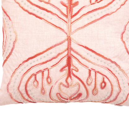 17" X 17" Coral Damask Zippered Polyester Throw Pillow With Tassels FurniFindUSA