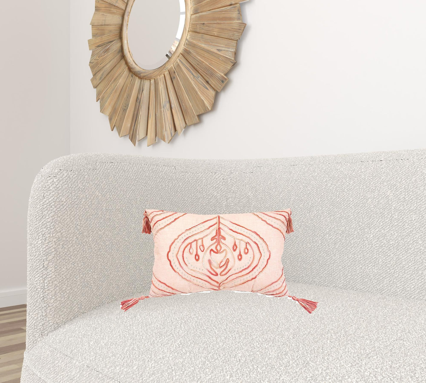 13" X 20" Coral Abstract Zippered Polyester Throw Pillow With Tassels FurniFindUSA