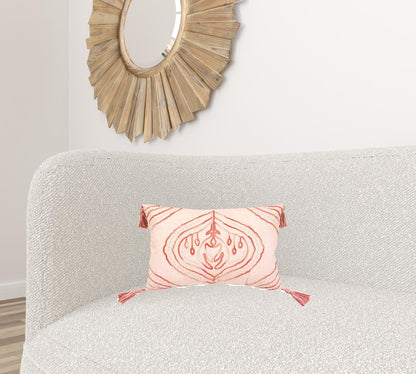 13" X 20" Coral Abstract Zippered Polyester Throw Pillow With Tassels FurniFindUSA