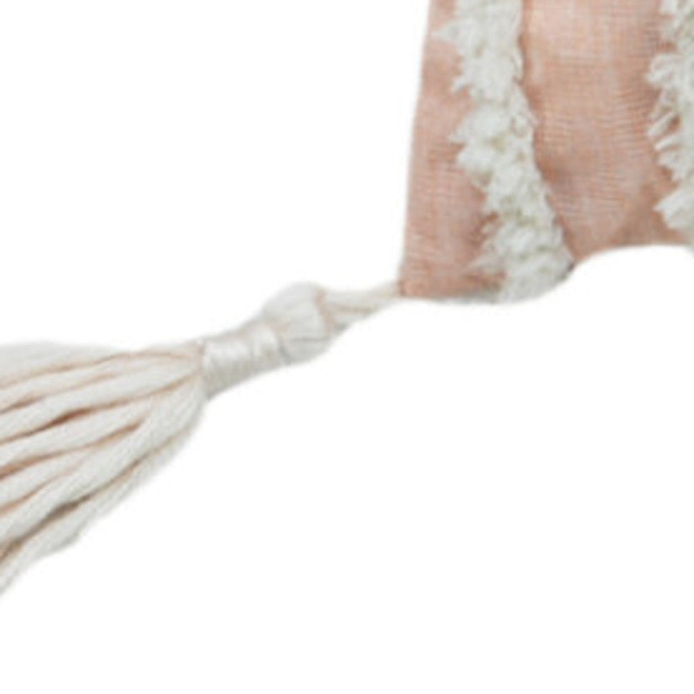 17" X 17" Beige And White Interlocking Zippered Polyester Throw Pillow With Tassels FurniFindUSA