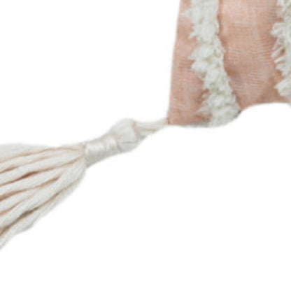17" X 17" Beige And White Interlocking Zippered Polyester Throw Pillow With Tassels FurniFindUSA