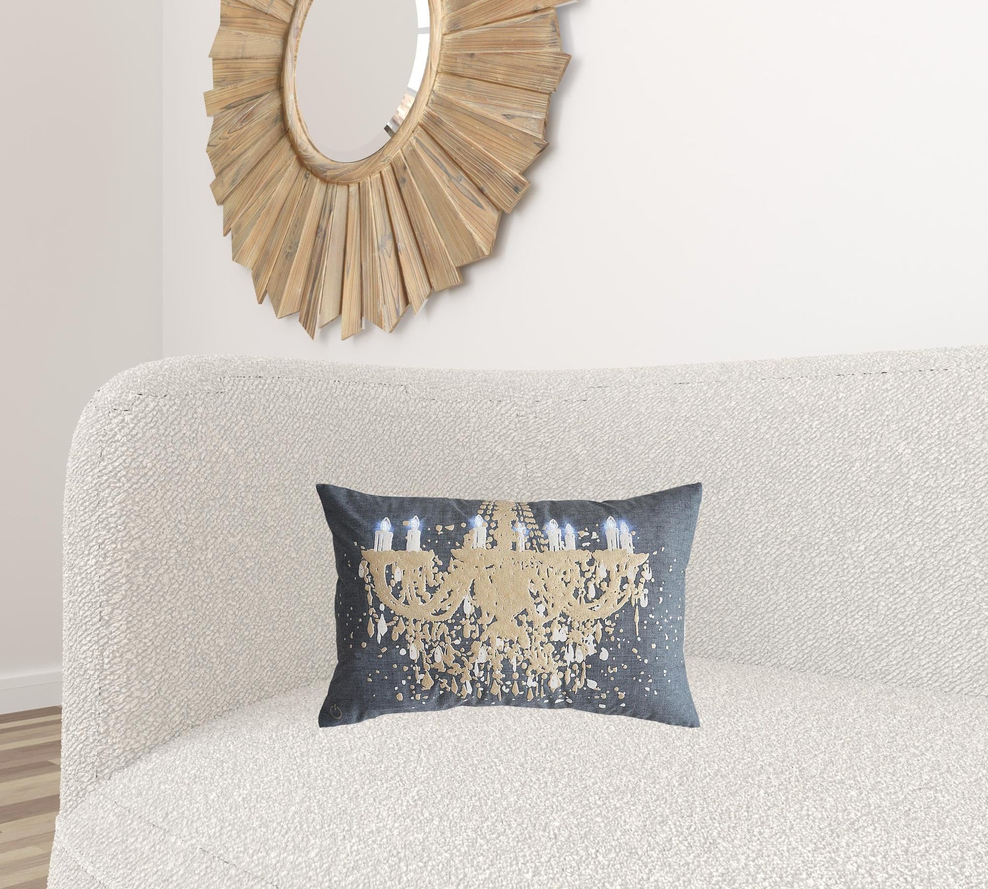 13" X 20" Grey And White Chandelier Zippered Polyester Throw Pillow FurniFindUSA