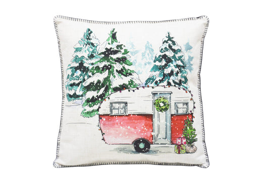 18" X 18" Snowy Christmas Camper Throw Pillow FurniFindUSA