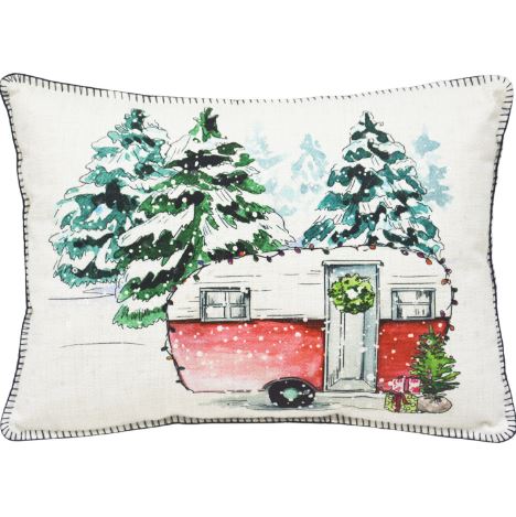 13" X 18" White Green And Red Zippered Polyester Christmas Holiday Van Throw Pillow FurniFindUSA
