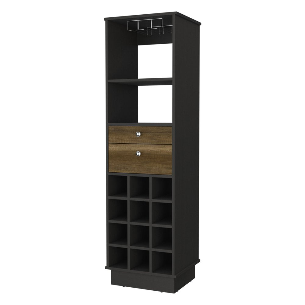 18" Black Wood and Solid Wood Bar Cabinet With Two Drawers HomeRoots