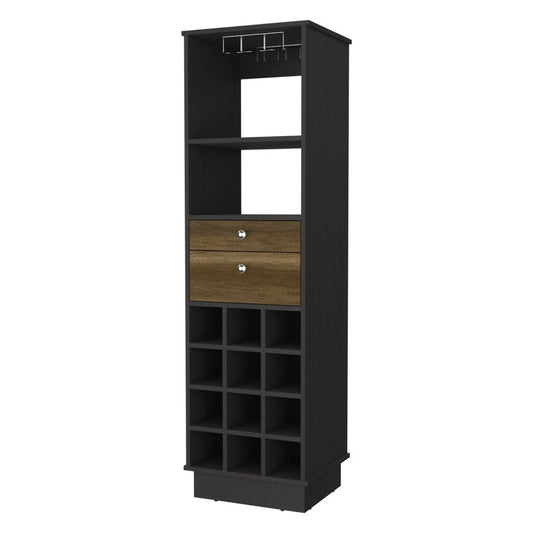 18" Black Wood and Solid Wood Bar Cabinet With Two Drawers HomeRoots