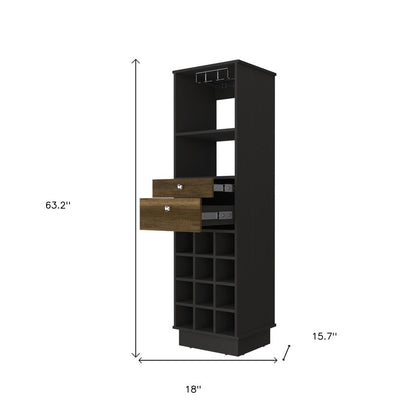 18" Black Wood and Solid Wood Bar Cabinet With Two Drawers HomeRoots
