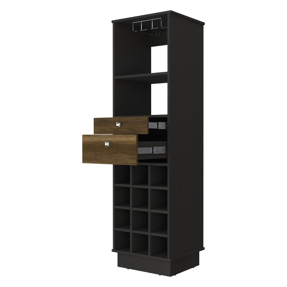18" Black Wood and Solid Wood Bar Cabinet With Two Drawers HomeRoots