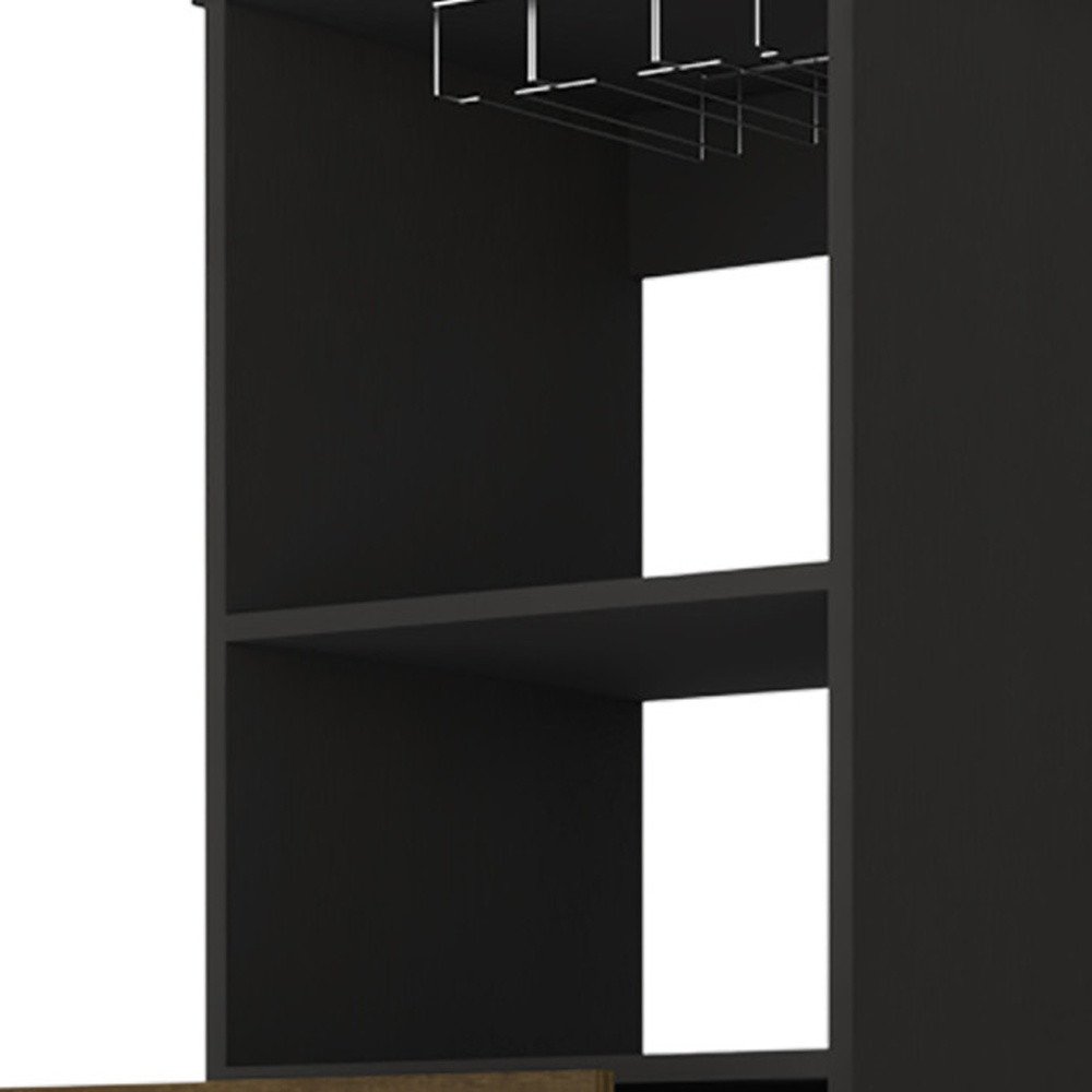 18" Black Wood and Solid Wood Bar Cabinet With Two Drawers HomeRoots