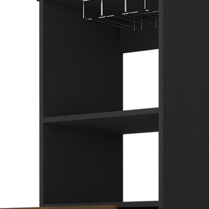 18" Black Wood and Solid Wood Bar Cabinet With Two Drawers HomeRoots