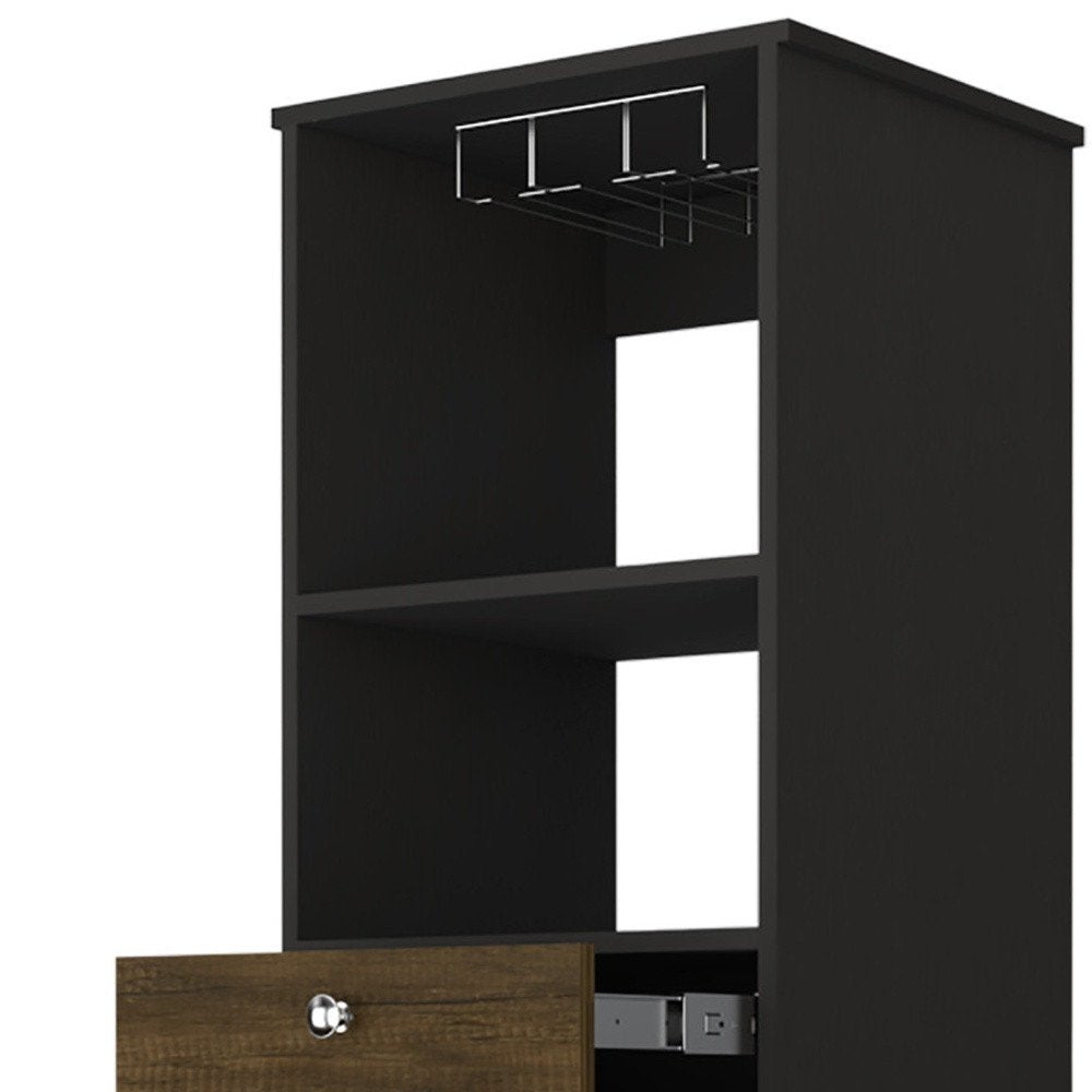 18" Black Wood and Solid Wood Bar Cabinet With Two Drawers HomeRoots