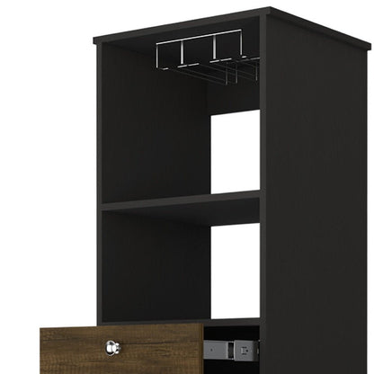 18" Black Wood and Solid Wood Bar Cabinet With Two Drawers HomeRoots