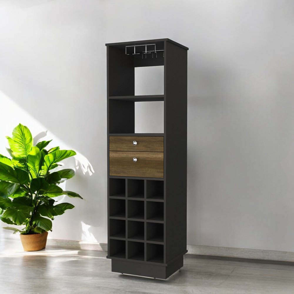 18" Black Bar Cabinet With Two Drawers HomeRoots
