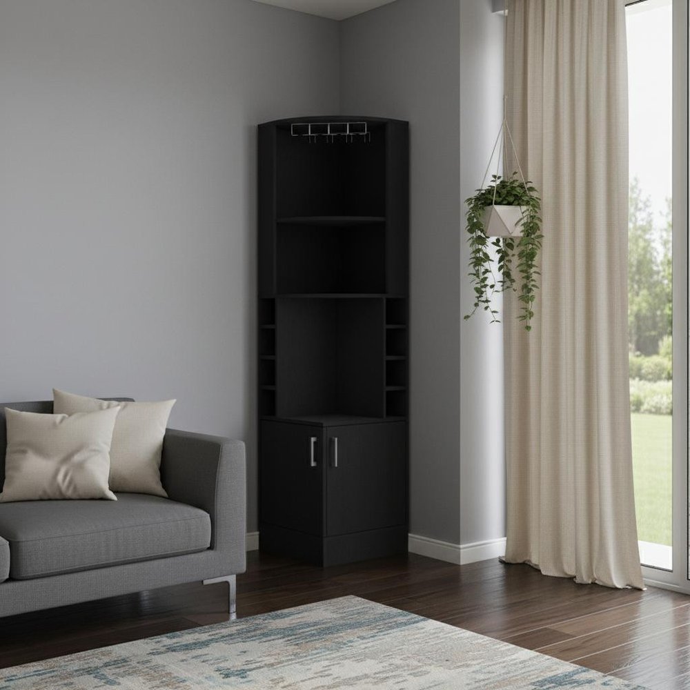 18" Black Wood Corner Bar Cabinet With Two Doors — view 5