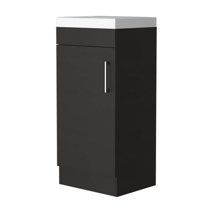 16" Black Wood Freestanding Single Door Bathroom Vanity With White Sink HomeRoots