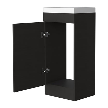 16" Black Wood Freestanding Single Door Bathroom Vanity With White Sink HomeRoots