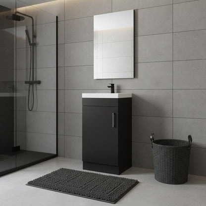 16" Black Wood Freestanding Single Door Bathroom Vanity With White Sink HomeRoots