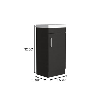 16" Black Wood Freestanding Single Door Bathroom Vanity With White Sink