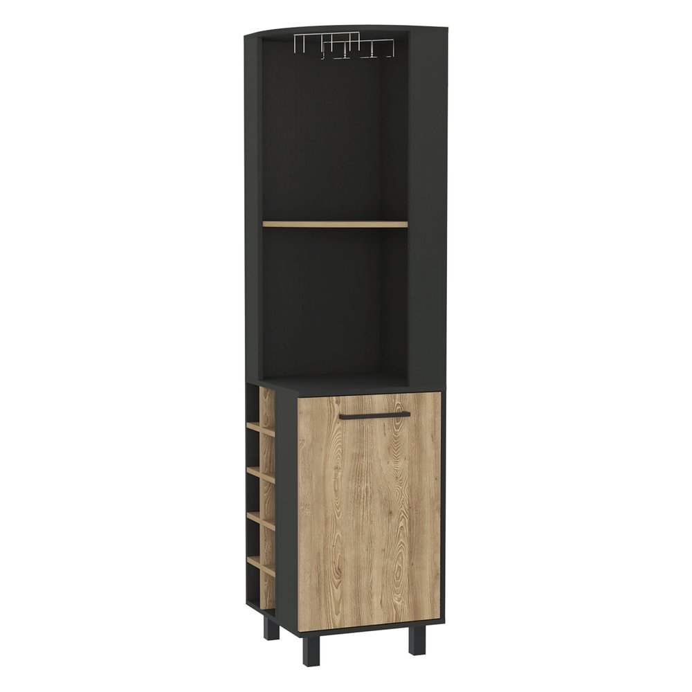 18" Black and Natural Wood Corner Bar Cabinet With Single Door — view 1