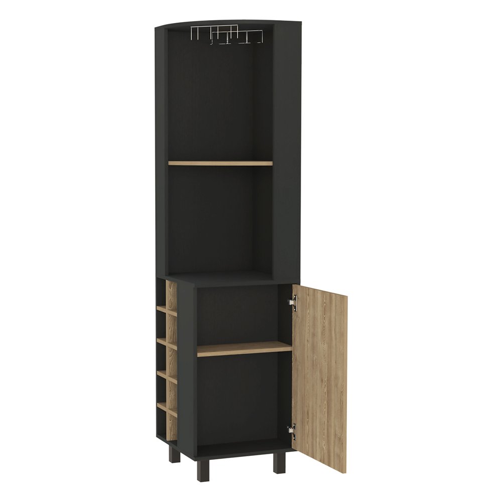 18" Black and Natural Wood Corner Bar Cabinet With Single Door — view 2