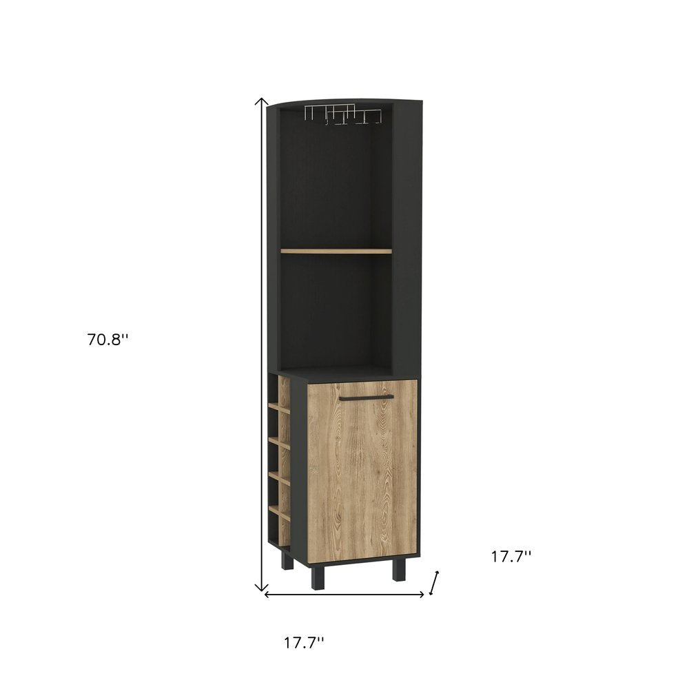 18" Black and Natural Wood Corner Bar Cabinet With Single Door — view 3