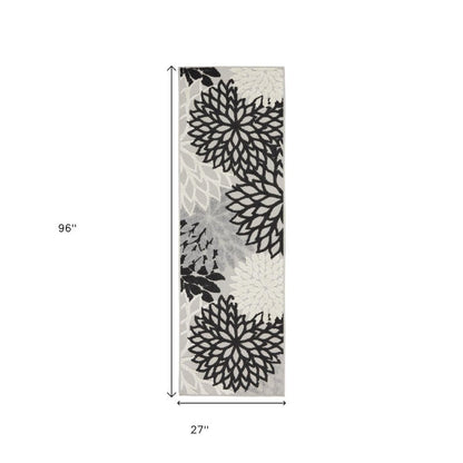 8' Black And White Indoor Outdoor Runner Rug