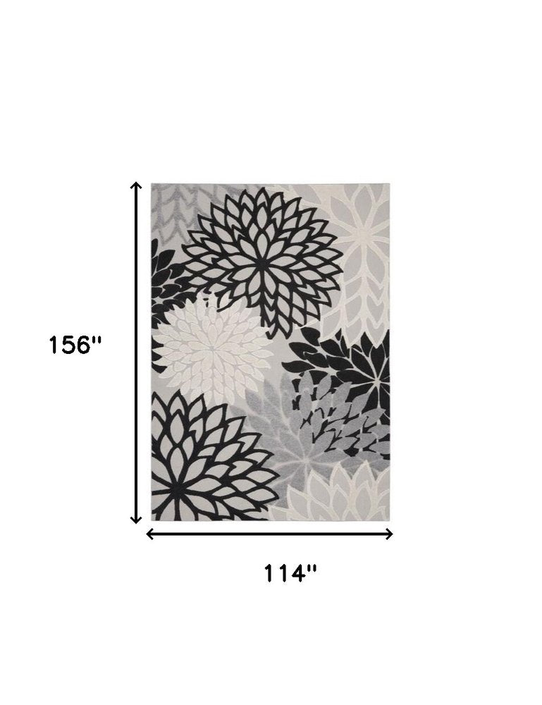 10' X 13' Black And White Floral Indoor Outdoor Area Rug HomeRoots
