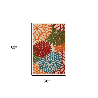 3' X 5' Green And Ivory Indoor Outdoor Area Rug HomeRoots