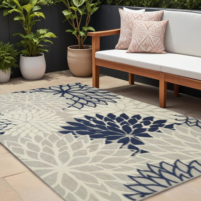 10' X 13' Ivory And Blue Indoor Outdoor Area Rug HomeRoots