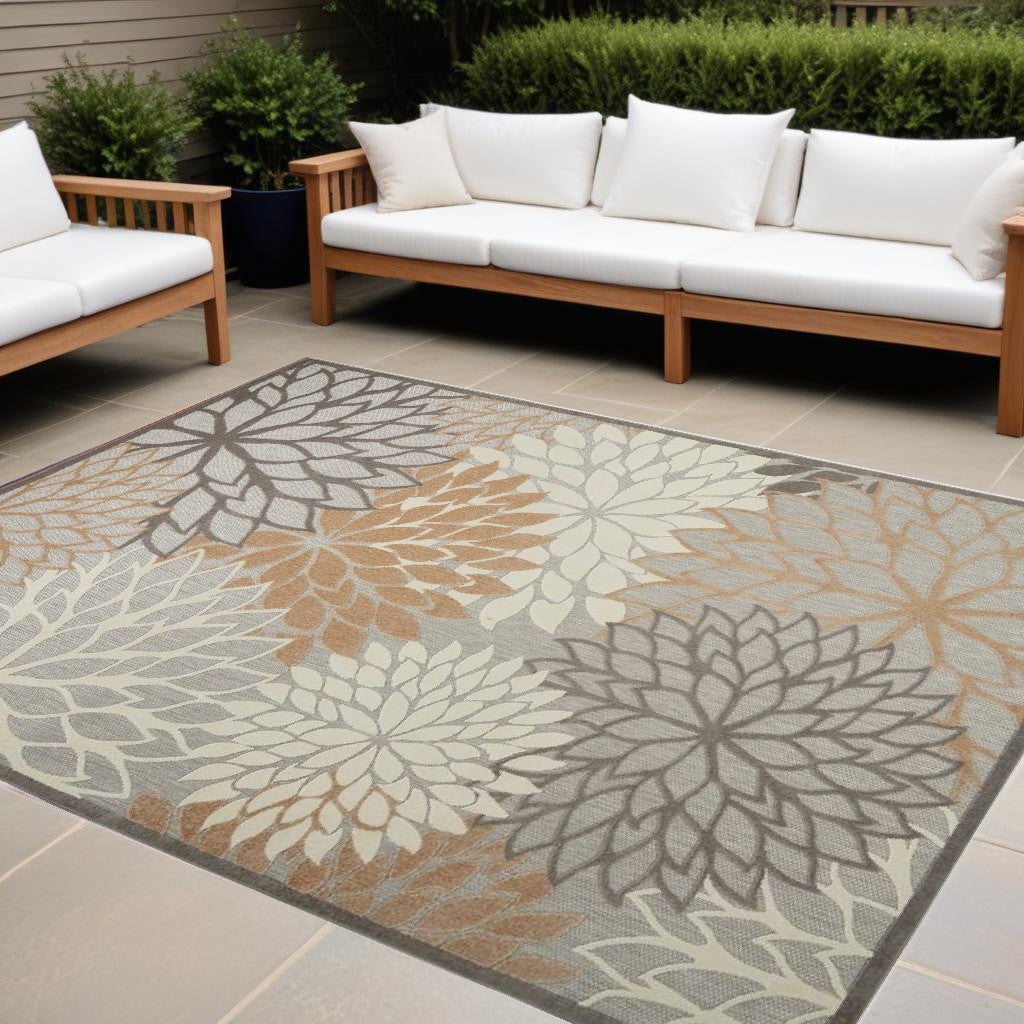 9' X 12' Natural Floral Non Skid Indoor Outdoor Area Rug