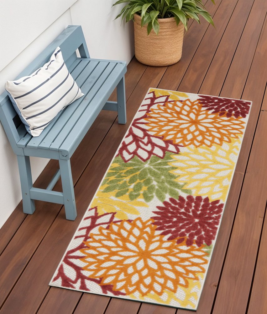 6' Red And Ivory Indoor Outdoor Runner Rug — view 2