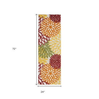 6' Red And Ivory Indoor Outdoor Runner Rug HomeRoots