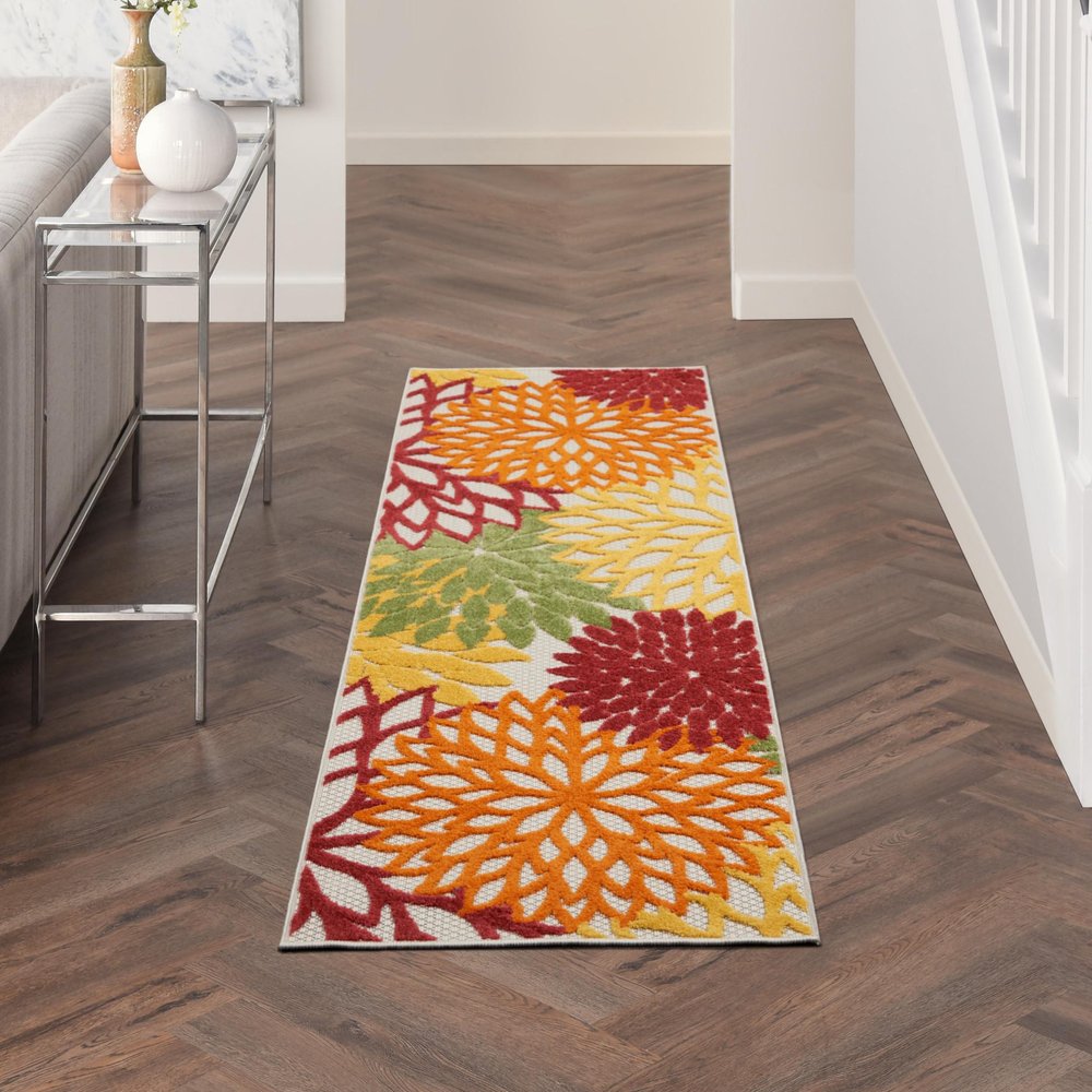 6' Red And Ivory Indoor Outdoor Runner Rug — view 7
