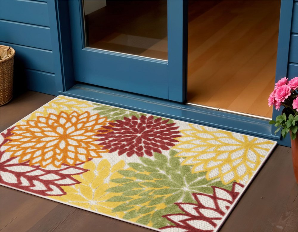 3' X 4' Red And Ivory Indoor Outdoor Area Rug — view 4