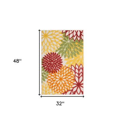 3' X 4' Red And Ivory Indoor Outdoor Area Rug HomeRoots