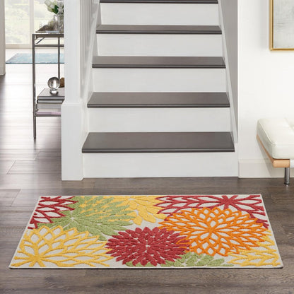 3' X 4' Red And Ivory Indoor Outdoor Area Rug