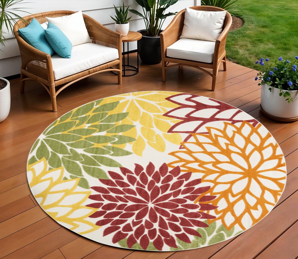 8' X 8' Red And Ivory Indoor Outdoor Area Rug — view 11