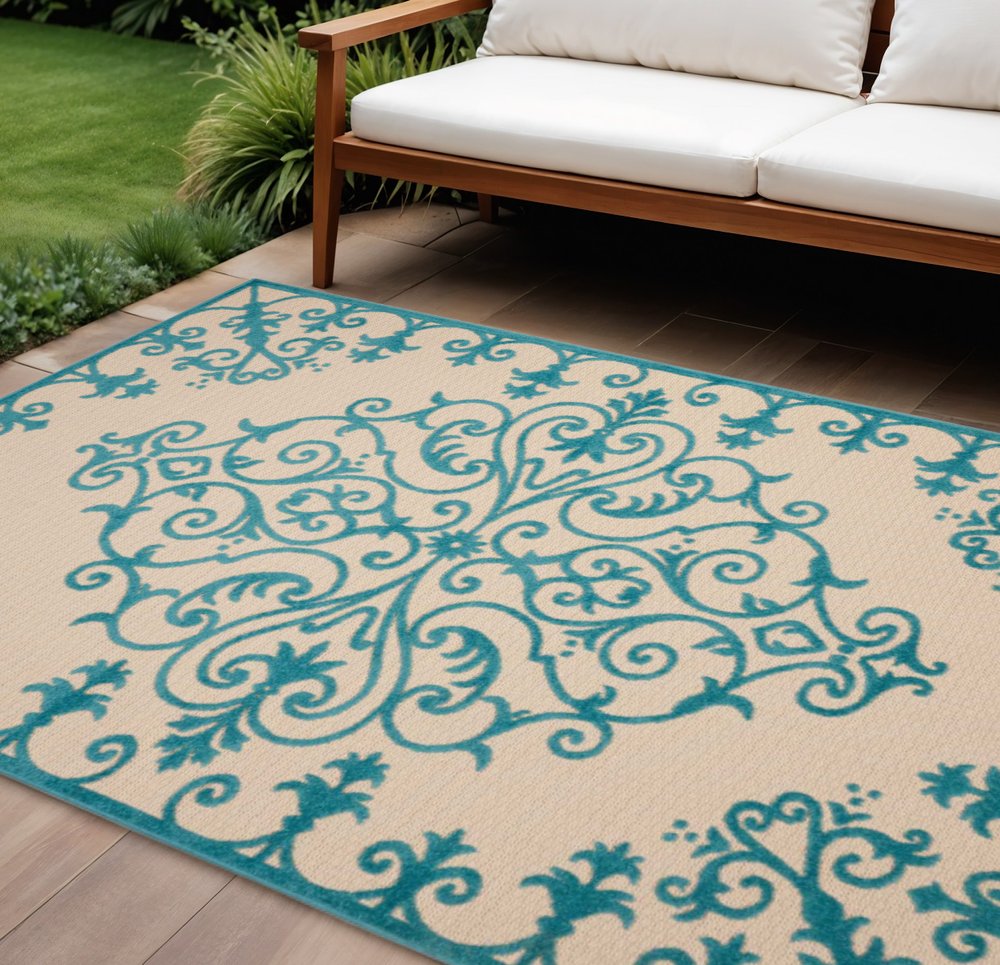 10' X 13' Aqua Indoor Outdoor Area Rug HomeRoots